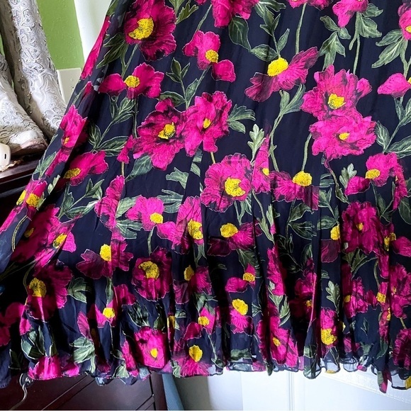 Alice + Olivia Skirt Elza Silk Pleated Floral Maxi California Poppy 6 EUC - Picture 3 of 7